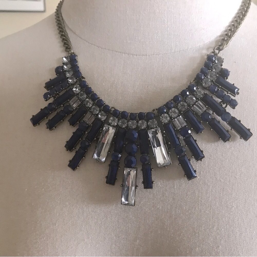 J. Crew Blue and Silver Geometric Necklace